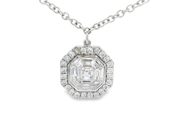 STATIONED CUSHION SHAPE DIAMOND CLUSTERS NECKLACE