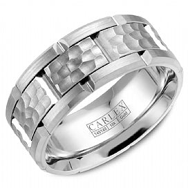 CROWN RING - MENS WHITE GOLD WEDDING BAND