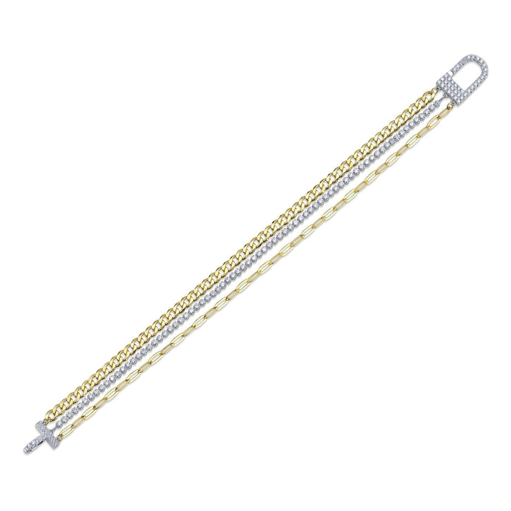 Shy Creation - 3 Row Diamond & Chain Bracelet