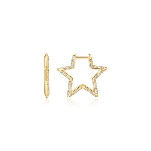 Ania Haie - Gold Medium Star Pavé Hoop Earrings