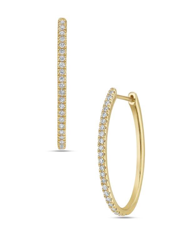 PAVE DIAMOND OVAL HOOP EARRINGS - 1/3 CT