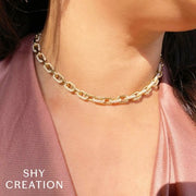 SHY CREATION - PAVE DIAMOND SQUARE LINK CHOKER NECKLACE