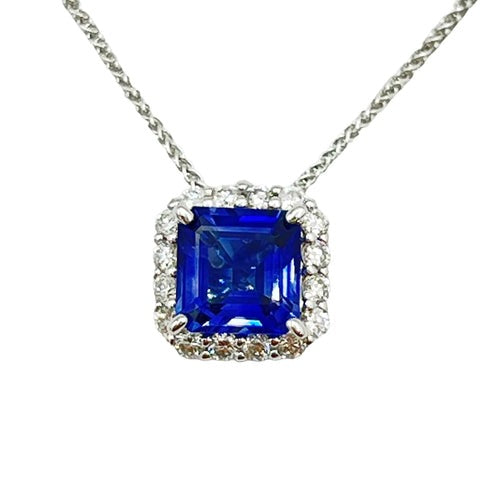 SAPPHIRE & DIAMOND CUSHION PENDANT