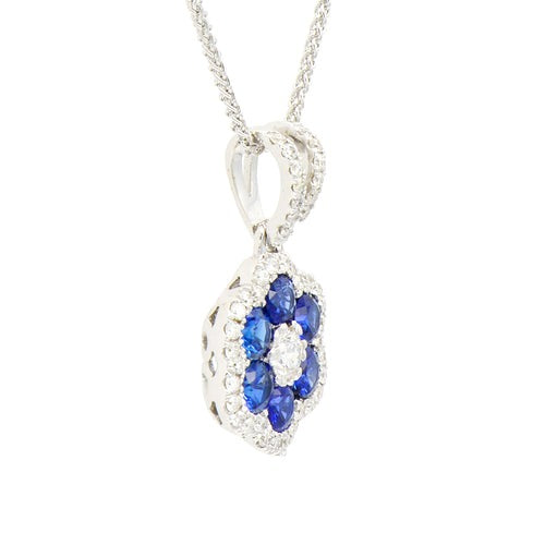 SAPPHIRE & DIAMOND FLOWER PENDANT