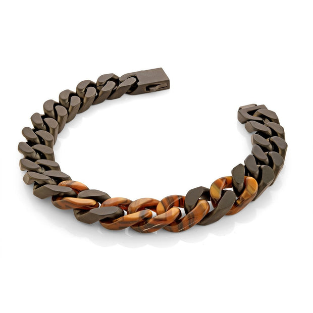 10MM CURB LINK CHAIN BRACELET WITH TIGER’S EYE LINKS