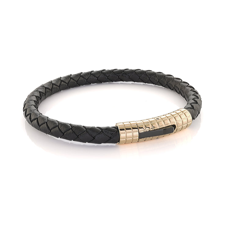 PLAITED BLACK LEATHER ID BRACELET