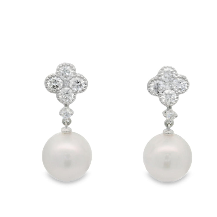 PEARL & DIAMOND DANGLE EARRINGS