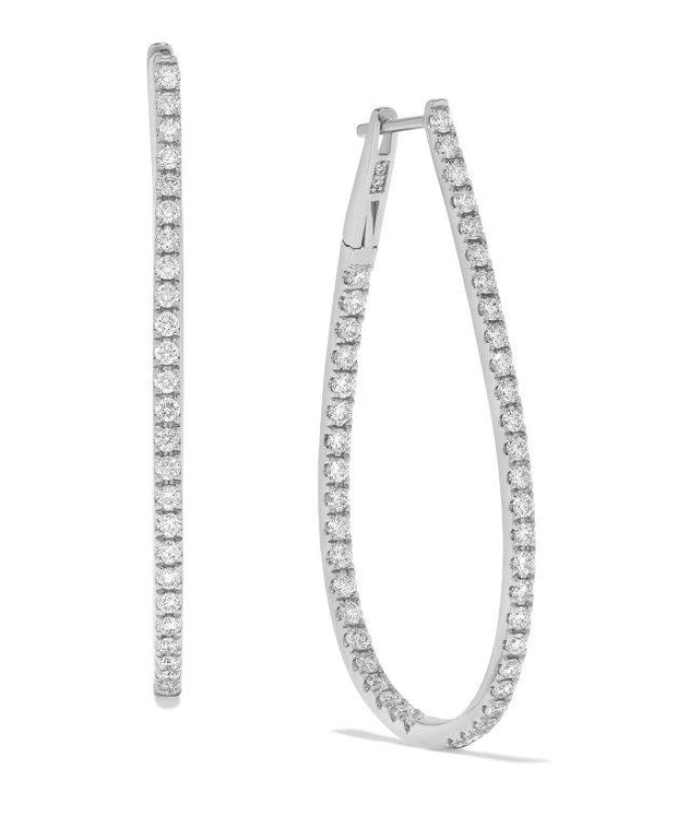 TEARDROP SHAPED DIAMOND IN & OUT HOOP EARRINGS - 2 CT