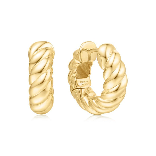 Ania Haie - Gold Bold Texture Medium Huggie Hoop Earrings