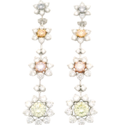 Colored Diamond Flower Dangle Earrings - 5 Ct