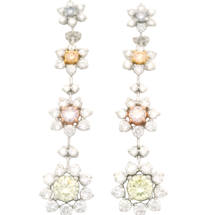 Colored Diamond Flower Dangle Earrings - 5 Ct