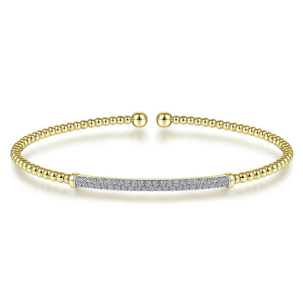 GABRIEL & CO - 14K Yellow Gold Bujukan Split Cuff Bracelet with Diamond Pave Bar