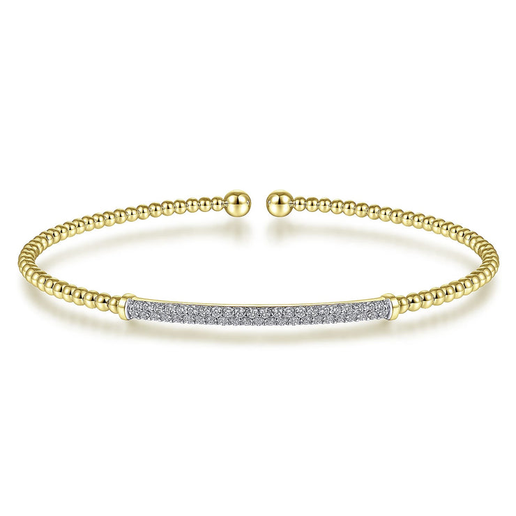 GABRIEL & CO - 14K Yellow Gold Bujukan Split Cuff Bracelet with Diamond Pave Bar