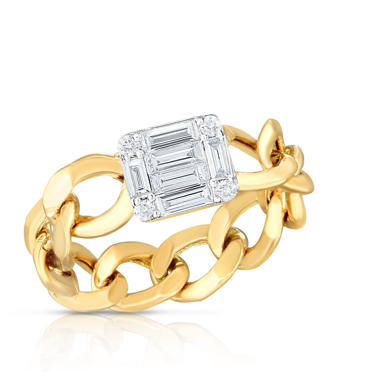 CURB CHAIN DIAMOND CLUSTER RING