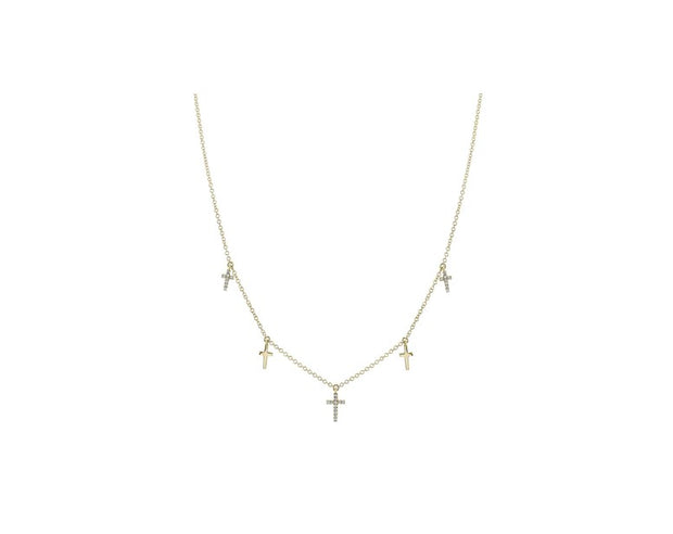 SHY CREATION - PAVE DIAMOND CROSS STATION NECKLACE