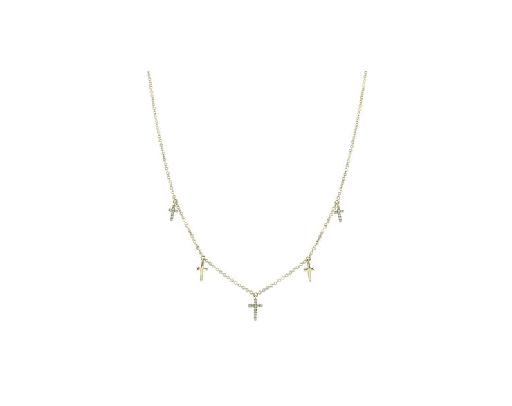 SHY CREATION - PAVE DIAMOND CROSS STATION NECKLACE