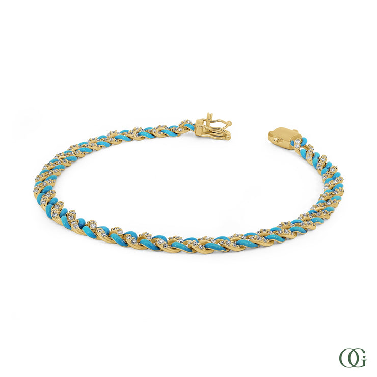 PAVE DIAMOND & BLUE LINK CUBAN BRACELET