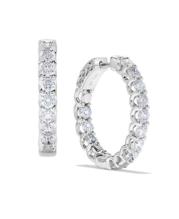 IN & OUT DIAMOND HOOP EARRINGS - 3 CT