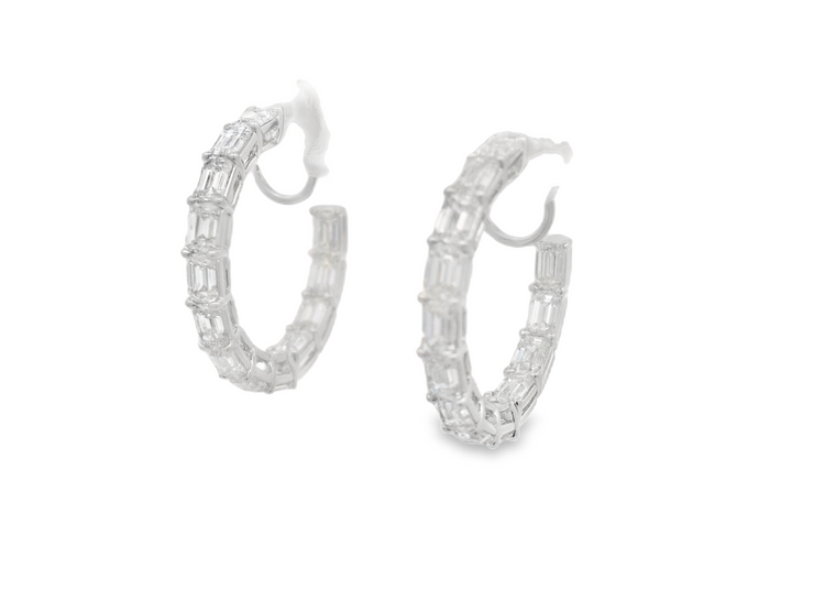 EMERALD CUT DIAMOND HOOP EARRINGS