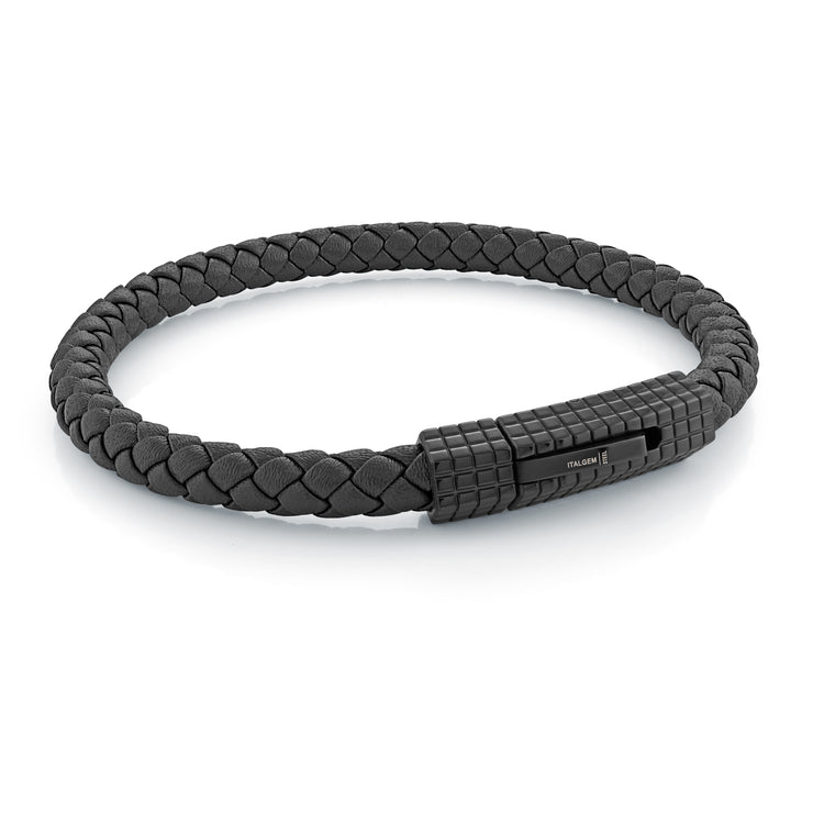 PLAITED BLACK LEATHER ID BRACELET