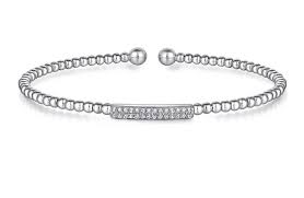 GABRIEL & CO - PAVE DIAMOND BAR BEADED BANGLE BRACELET