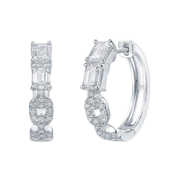 DIAMOND CHAIN & EMERALD CUT HOOP EARRINGS