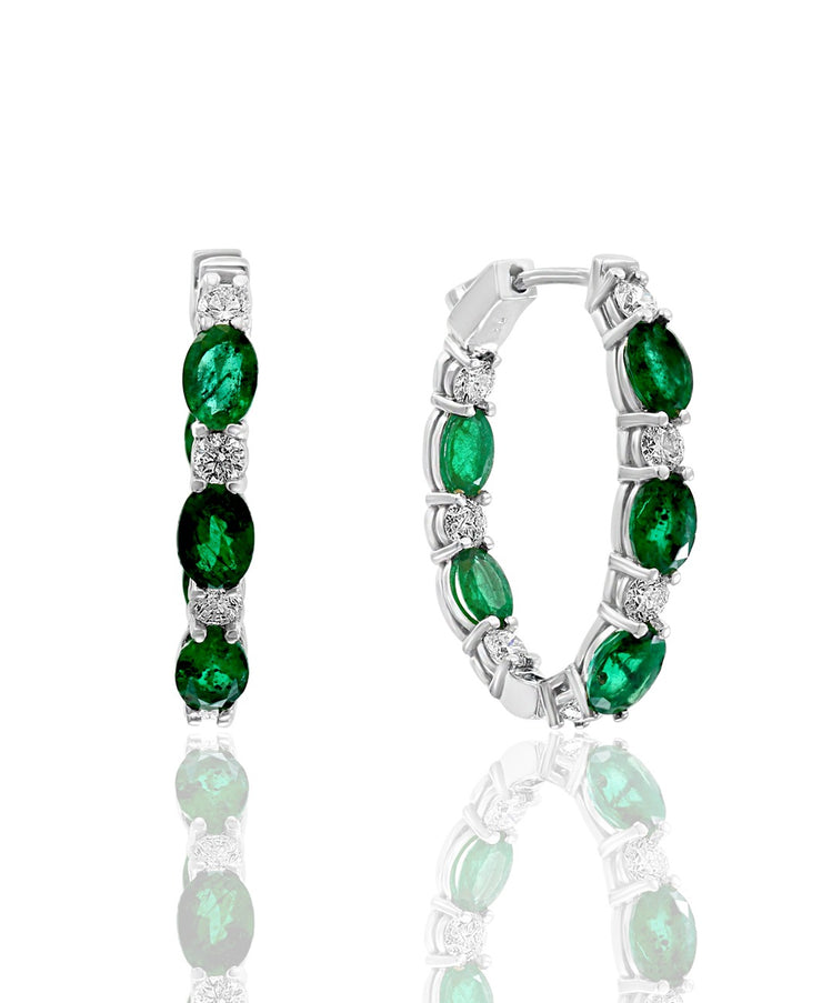 EMERALD & DIAMOND HOOP EARRINGS