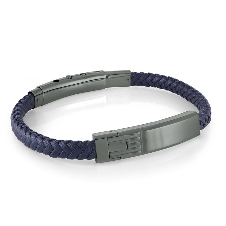 PLAITED BLUE LEATHER ID BRACELET