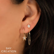 SHY CREATION - DIAMOND STAR DANGLE HOOP EARRINGS