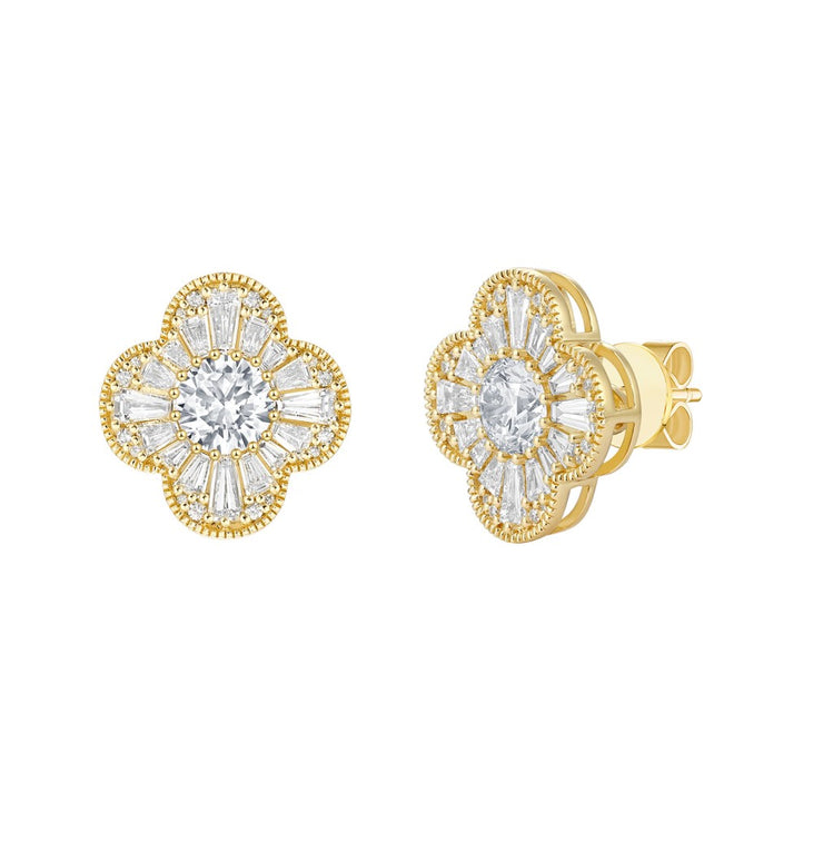 DIAMOND CLUSTER CLOVER POST EARRINGS