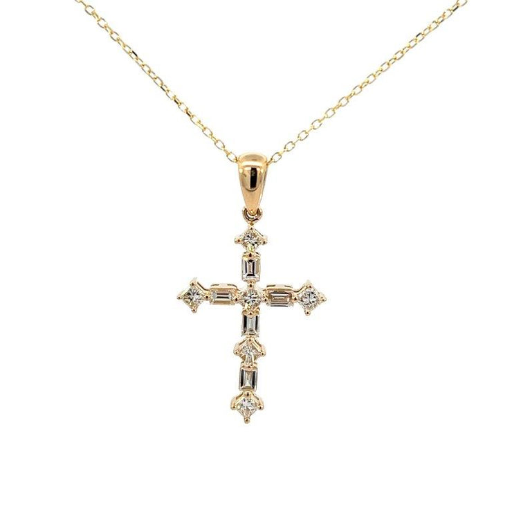 PRINCESS & BAGUETTE DIAMOND CROSS PENDANT