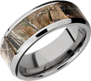 Titanium 8mm beveled band with a 5mm inlay Real Tree AP Camo