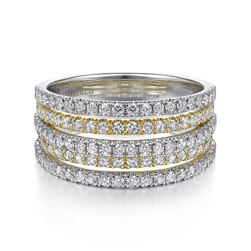 GABRIEL - 5 ROW TWO TONE DIAMOND RING