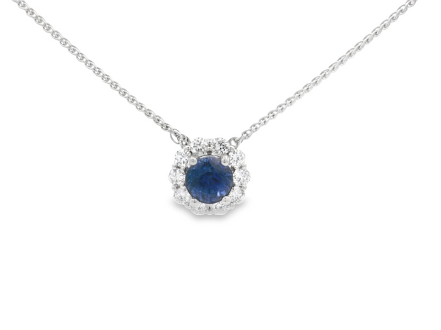 SAPPHIRE & DIAMOND FLOWER PENDANT