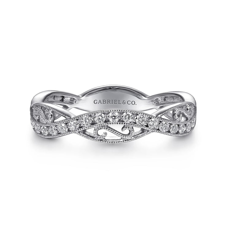 GABRIEL & CO - White Gold Twisted Filigree Diamond Stackable Ring