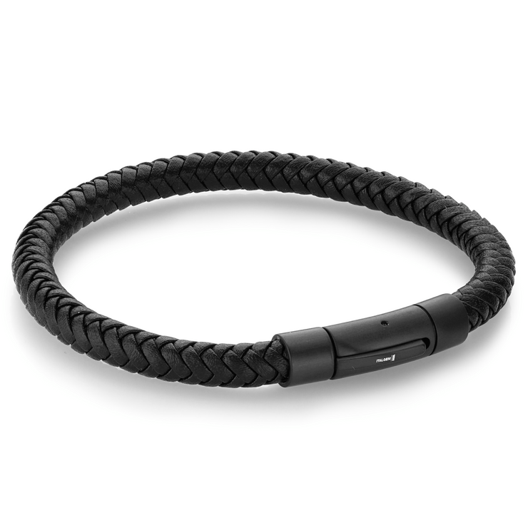 PLAITED BLACK LEATHER ID BRACELET