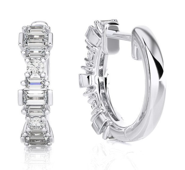 GRADUATED BAGUETTE DIAMOND HOOP EARRINGS