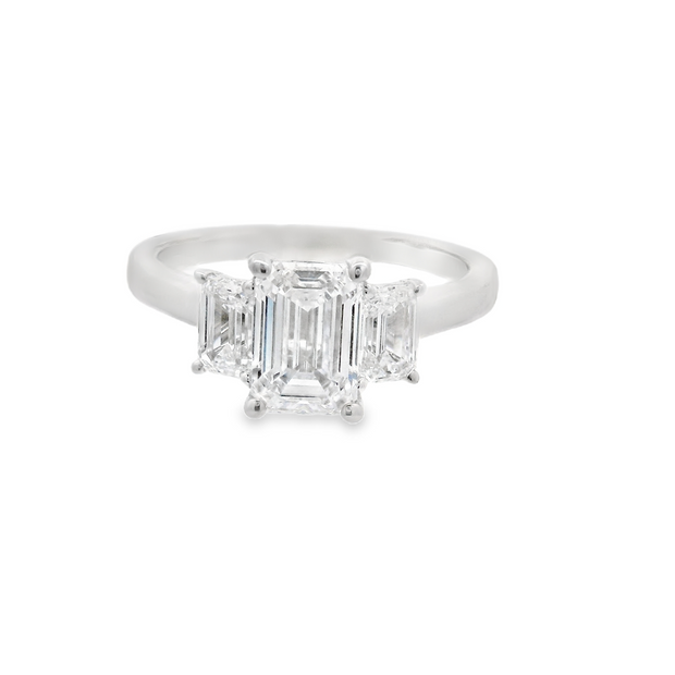 3 Stone Emerald Cut Lab Grown Diamond Engagement Ring