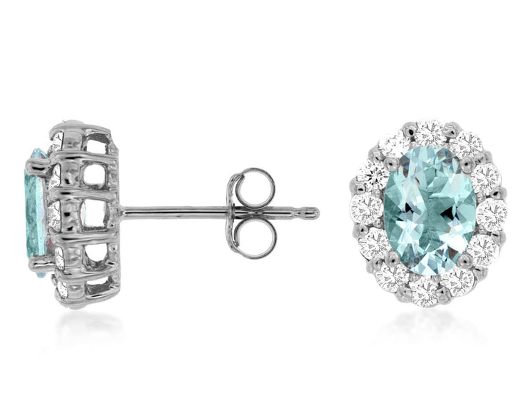 AQUAMARINE & DIAMOND POST EARRINGS