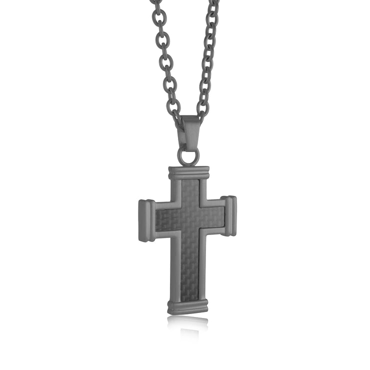 GUNMETAL & CARBON FIBER CROSS PENDANT