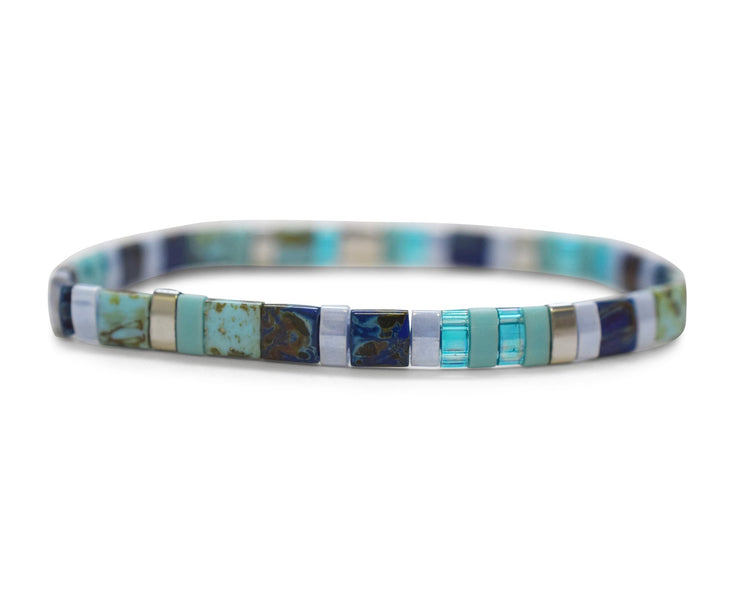 Skylar Paige - TEACHER - Morse Code Tila Beaded Bracelet - Bohemian Blue