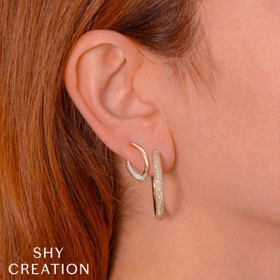 Shy Creation - Pave Diamond Hoop Earrings