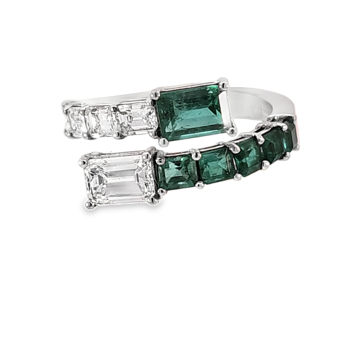 EMERALD & DIAMOND BYPASS RING