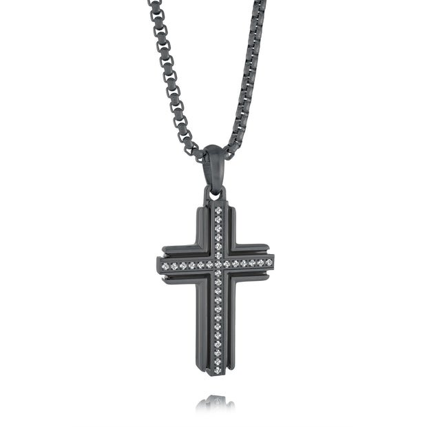 ITALGEM STEEL – BLACK CUBIC ZIRCONIA CROSS NECKLACE