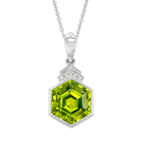 WHITE GOLD PERIDOT & DIAMOND PENDANT