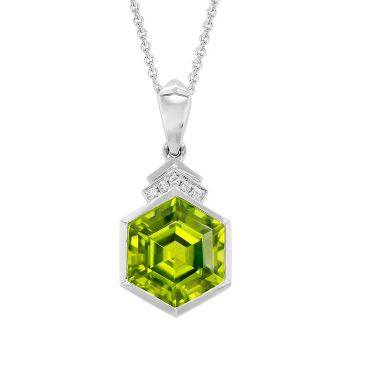 WHITE GOLD PERIDOT & DIAMOND PENDANT