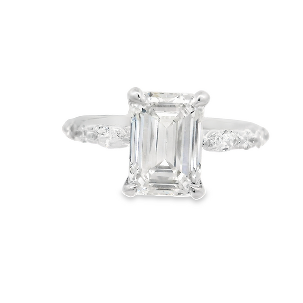 DIAMOND ENGAGEMENT RING - 3 TCW EMERALD CUT CENTER