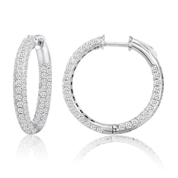 PAVE DIAMOND IN & OUT HOOP EARRINGS - 2 1/2 CT