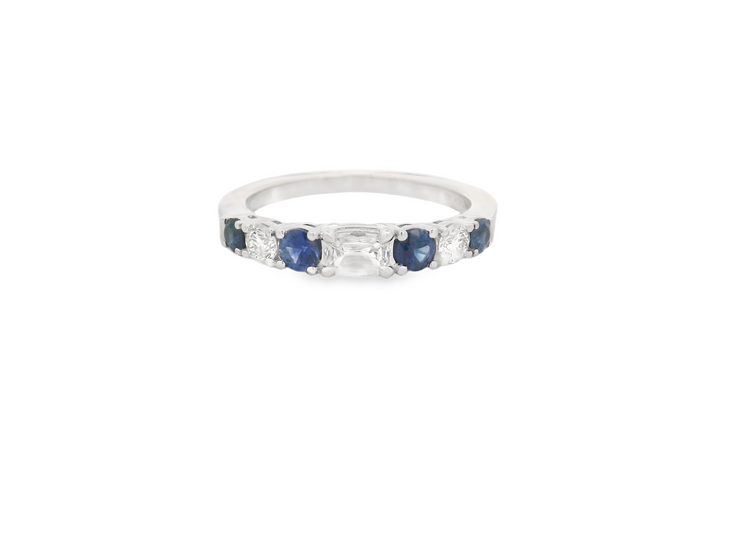 WHITE GOLD DIAMOND & BLUE SAPPHIRE BAND