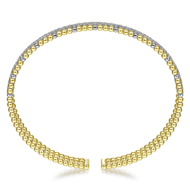 GABRIEL & CO - Yellow and White Gold Bujukan Cuff Bracelet with Inner Diamond Channel